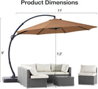 LAUSAINT HOME 11FT Patio Umbrella with Base, Outdoor Deluxe Curvy Cantilever Umbrella for Patio Pool Deck, Champagne