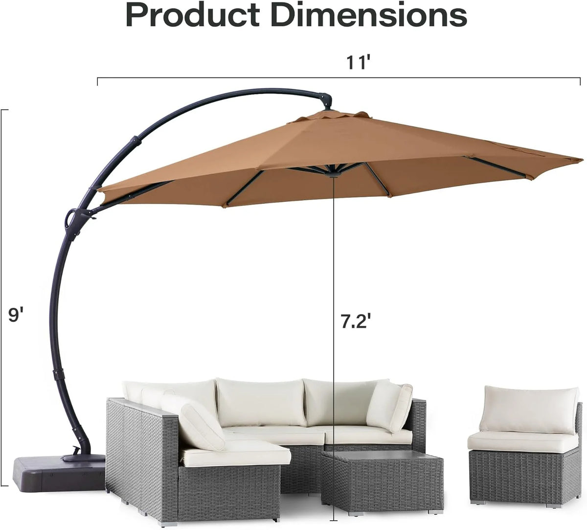 LAUSAINT HOME 11FT Patio Umbrella with Base, Outdoor Deluxe Curvy Cantilever Umbrella for Patio Pool Deck, Champagne
