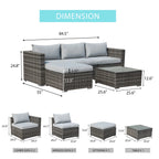 Patiorama 5-Piece Patio Furniture Set, Outdoor Sectional Conversation Set, All-Weather Grey PE Wicker with Light Grey Cushions, Backyard Porch Garden