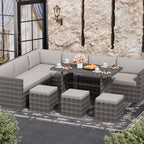 Bifanuo 7 Piece Patio Furniture Set, Outdoor Furniture Patio Sectional Sofa, All Weather PE Rattan Outdoor Sectional with Beige Cushions and Table, Black Wicker