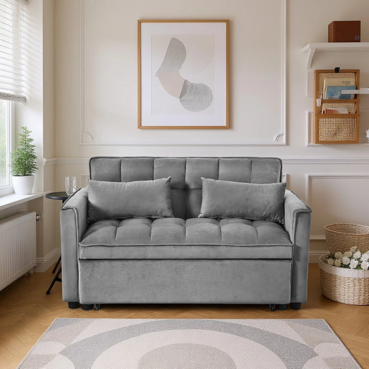 Gewnee 55'' Modern Convertible Velvet Sofa Bed with Pull-Out Twin Bed, Adjustable Backrest for Living Room, Office (Dark Gray)