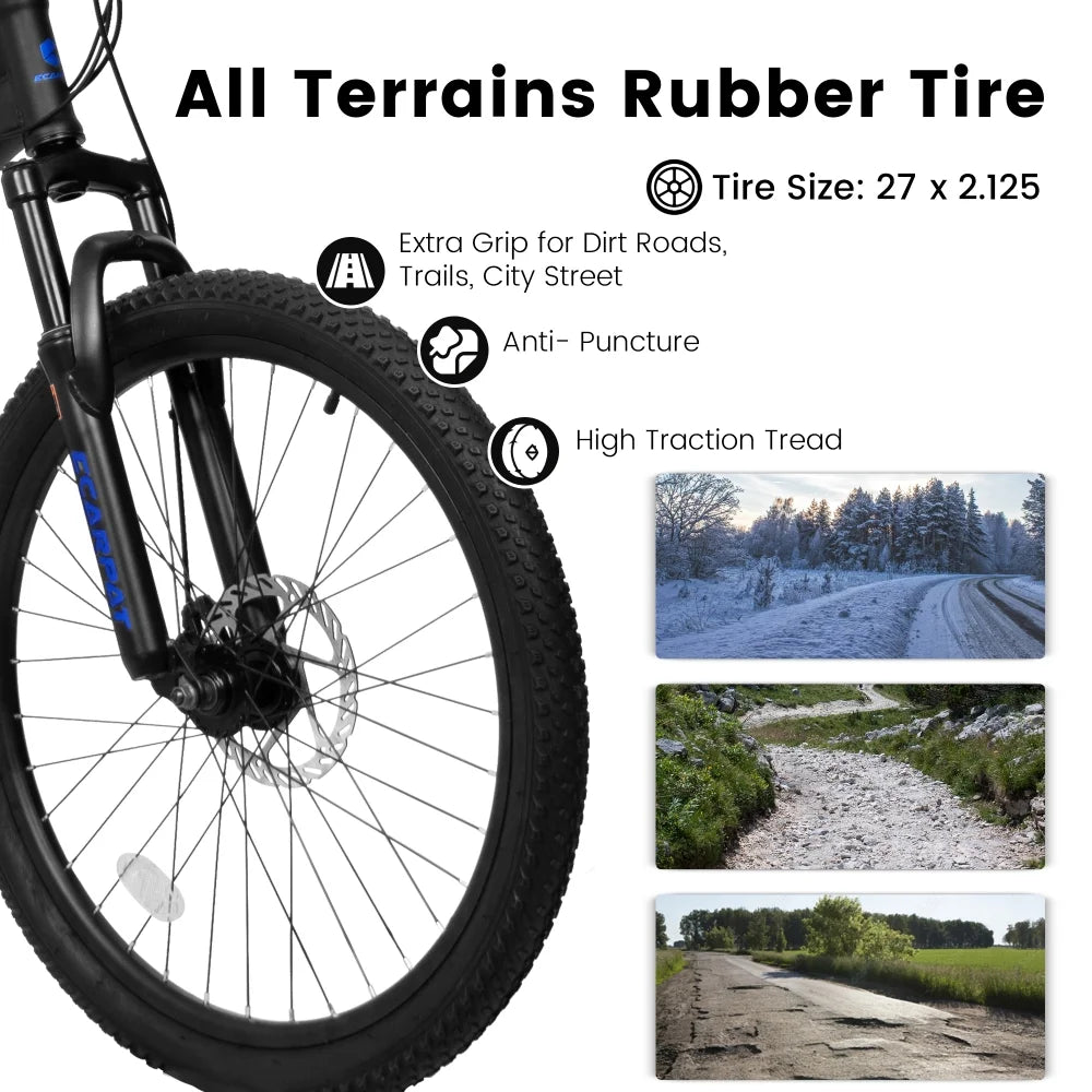 A2760 27.5 Inch Full Suspension Mountain Bike, Front and Rear Dual Shock Absorbers, Mechanical Disc Brakes, 21-Speed, Suitable for Men and Women, Ideal for Travel and Fitness Enthusiasts