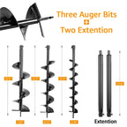 Jacgood 62cc Post Hole Digger 2 Stroke Petrol Gas Powered Earth Digger with 3 Auger Drill Bits (3" 5" & 8") + 3 Extension Rods for Farm Garden Plant