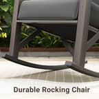 MRUAKA Rocking Chair Bistro Set,3 Piece Outdoor Patio Furniture Set with 2 Rockers and 1 Metal Coffee Table with Thick Cushions for Porch,Backyard,Poolside,Beige