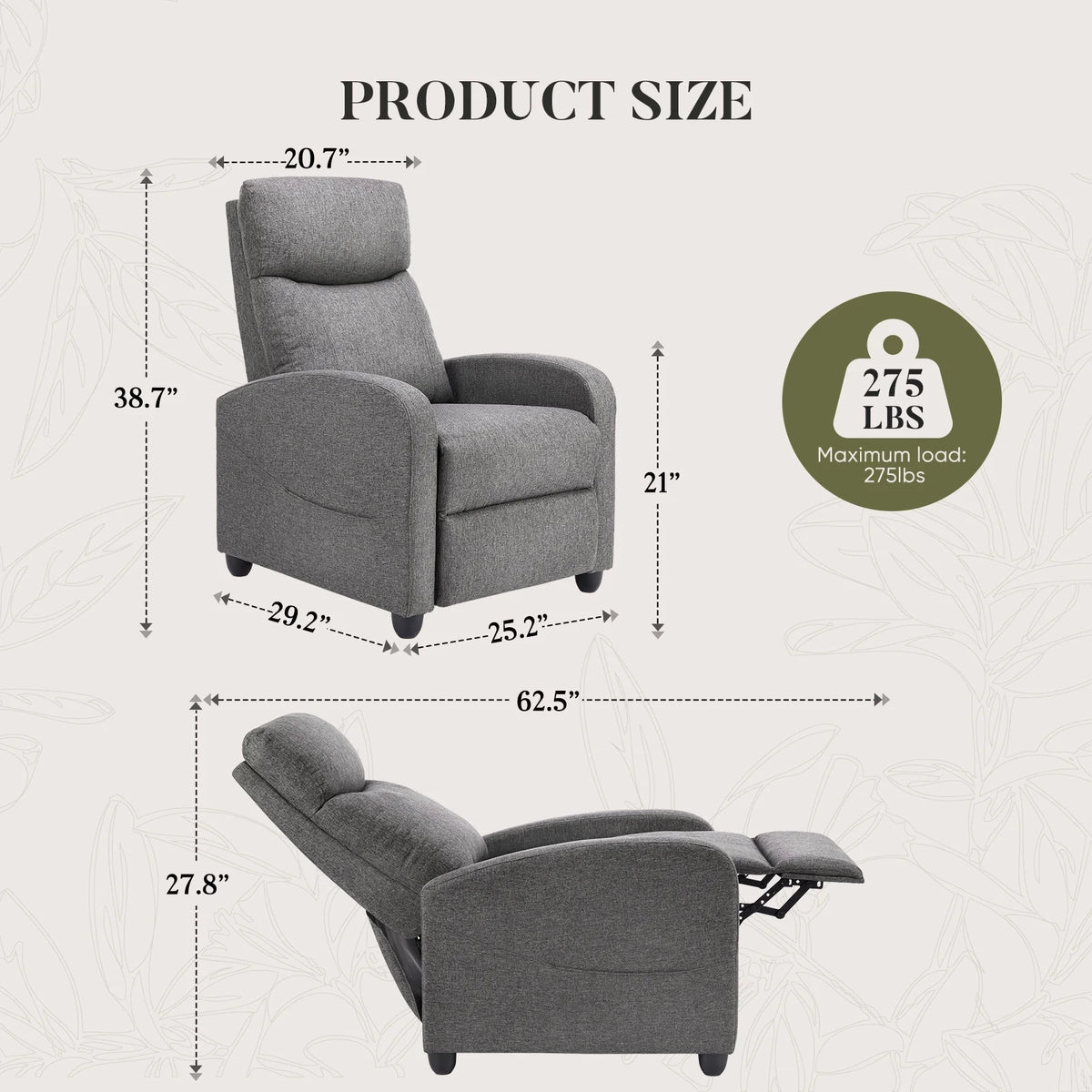 CONCETTA Massage Recline Chair with Padded Seat and Massage Backrest, Black