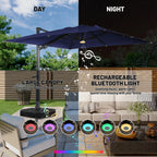 Boyel Living Cantilever Outdoor Patio Umbrellas, with Bluetooth Ambient Light & Base, Offset Square Umbrella for Pool Deck Garden Backyard, Navy Blue