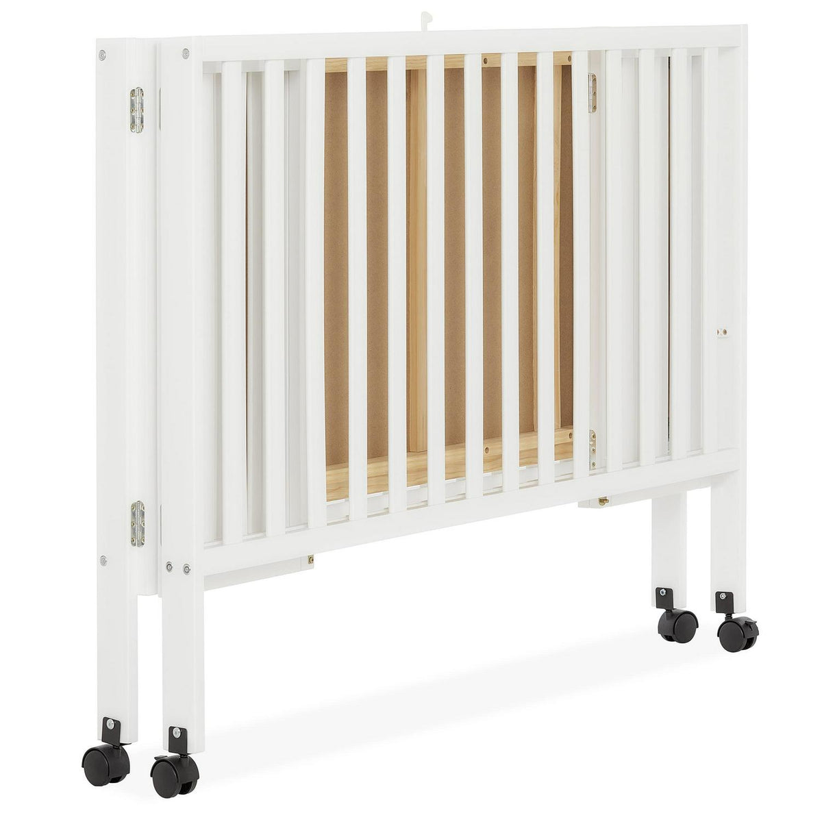Dream On Me Quinn Full-Size Folding Crib. Removable Wheels. Modern Nursey. Adjustable Mattress Support. Patent Folding System in White