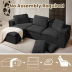 Cloud Sectional Couches for Living Room, Modular L-Shaped Sofa with Ottoman, Corduroy Sleeper Sofa Bed, No Assembly Compression Memory Foam Couch,White