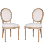 French Dining Chairs Set of 2 Beige Natural Fabric Round Back with Solid Wood Legs and Frame for Bedroom Dining Room Kitchen