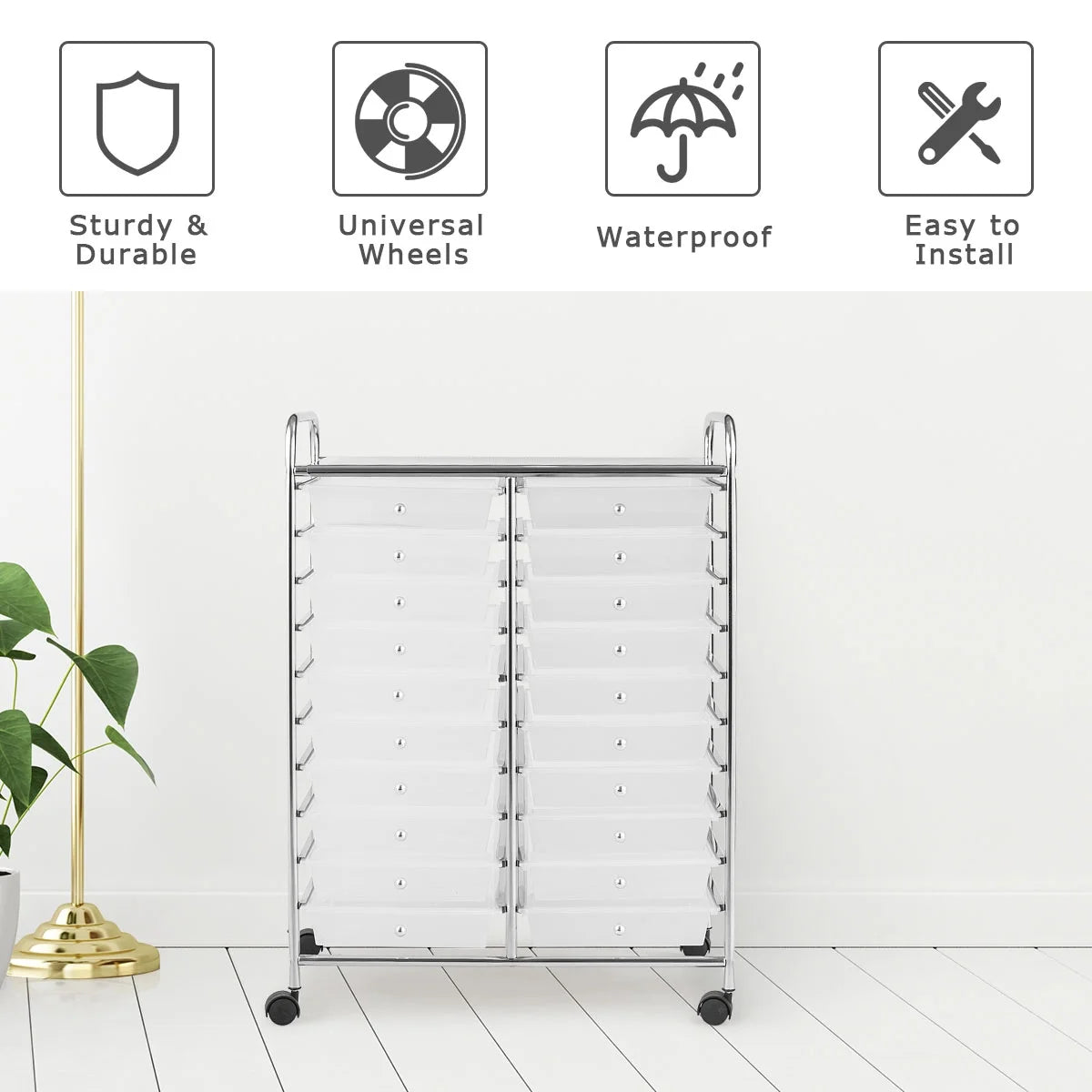 Costway 20 Drawer Rolling Storage Cart Tools Scrapbook Paper Office School Organizer Yellow