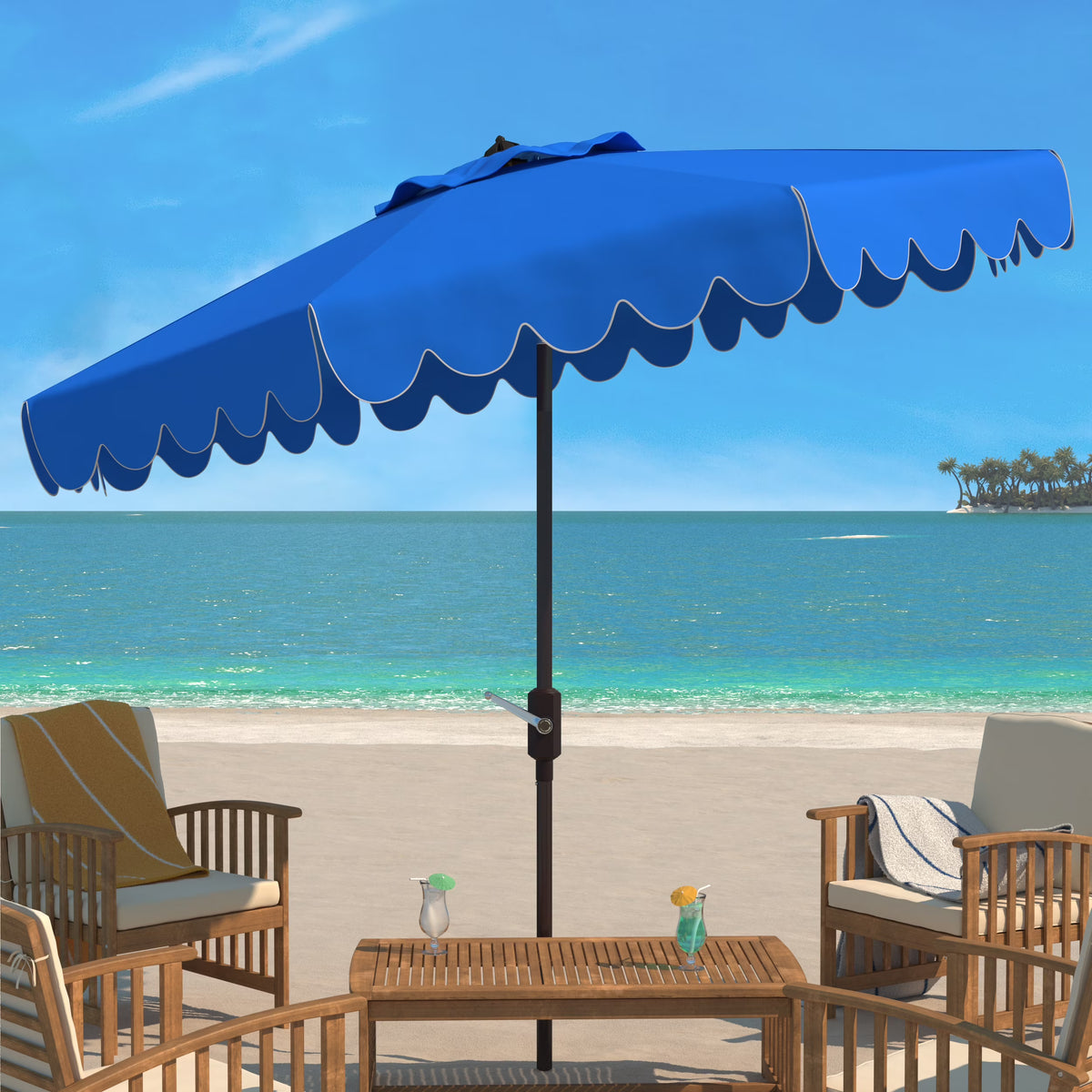 Safavieh Venice 9' Market Crank Tilt Patio Umbrella, Navy/White