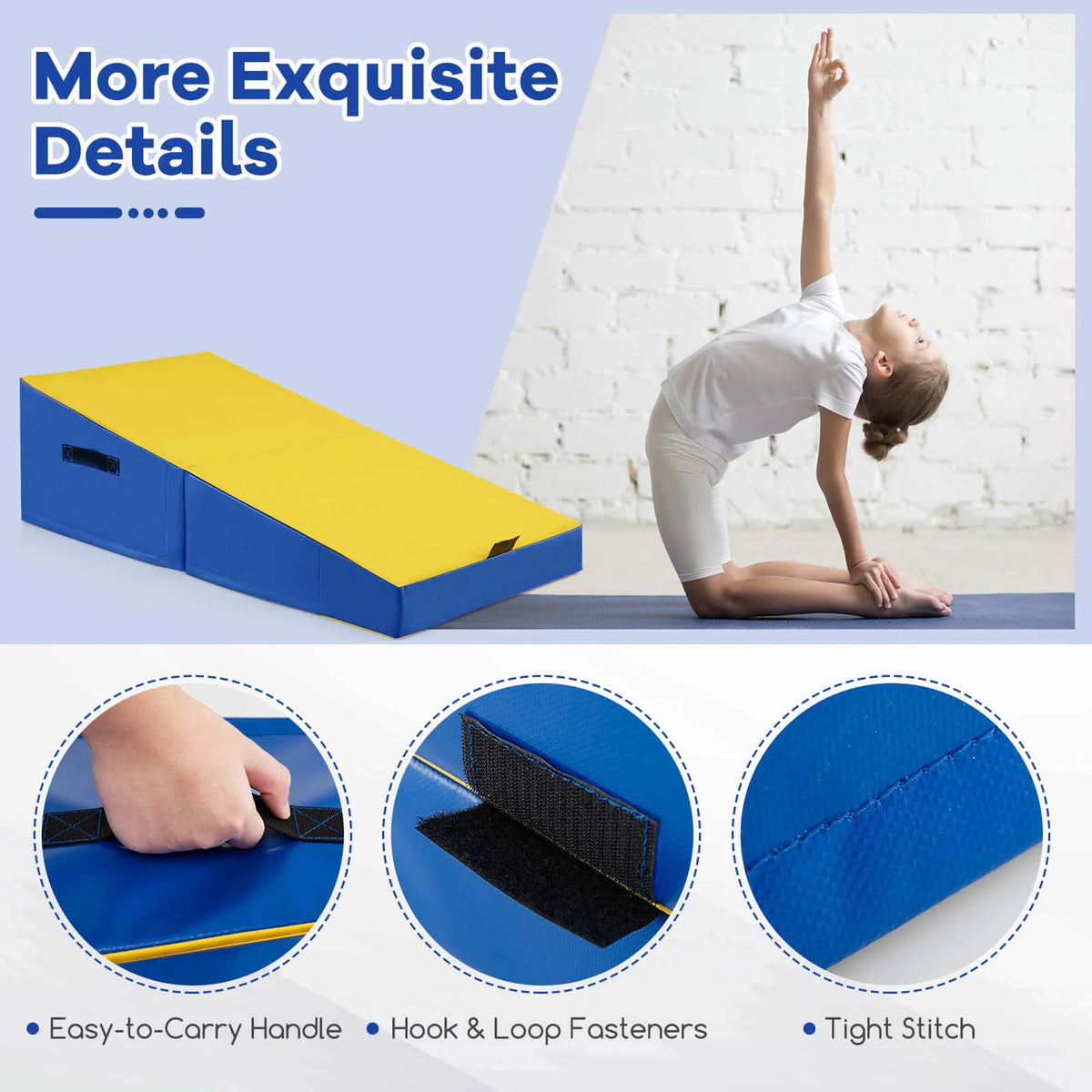 Costway Gymnastics Tumbling Mat Folding Incline Yoga Mat with Non-slip PVC Leather Pink