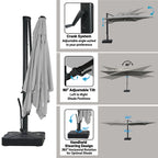 Boyel Living Cantilever Outdoor Patio Umbrellas, with Bluetooth Ambient Light & Base, Offset Square Umbrella for Pool Deck Garden Backyard, Navy Blue