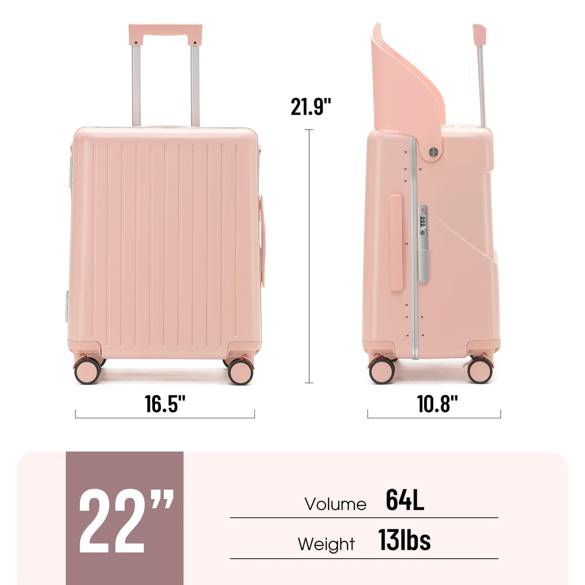22 Inch TSA Lock Luggage with for Kids& Adult,Check in Lockable Spinner Wheels Free Luggage Cover and Safety Seatbelt Travel Suitcase