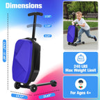 Advwin Scooter Luggage for Kids & Adults, Hardside Ride on Suitcase for Kids Ages 4-15 Multifunctional Lightweight Foldable Carry on Luggage with Wheels Ride on for Children Teenagers, Pink