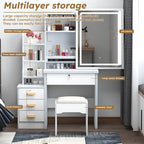 Wohh MDF Makeup Vanity with LED Mirror, Dressing Table and 5 Drawers, White