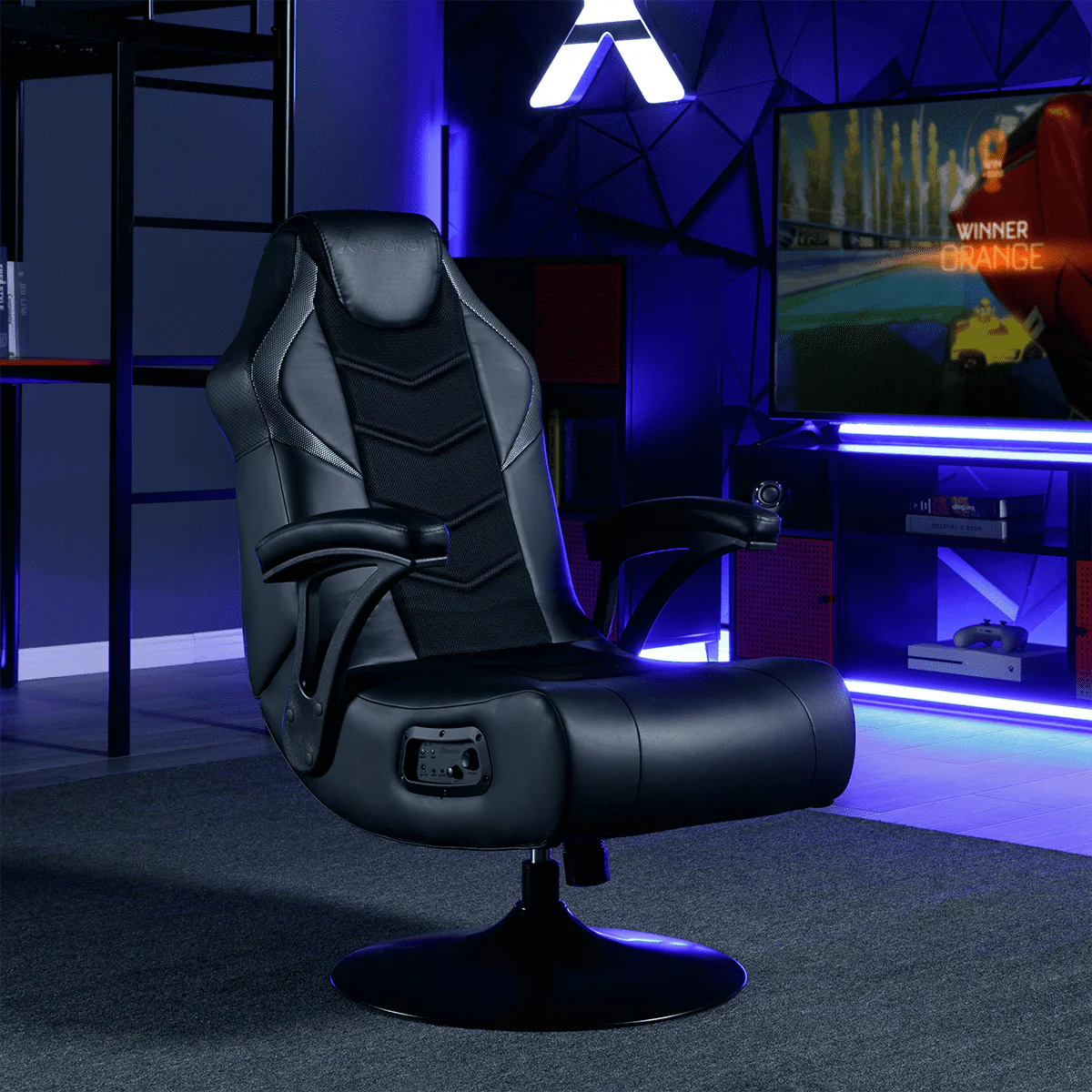 X Rocker Nemesis RGB Pedestal Gaming Chair, Black Mesh, 31.89" 26.97" 40.94"