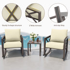 MRUAKA Rocking Chair Bistro Set,3 Piece Outdoor Patio Furniture Set with 2 Rockers and 1 Metal Coffee Table with Thick Cushions for Porch,Backyard,Poolside,Beige