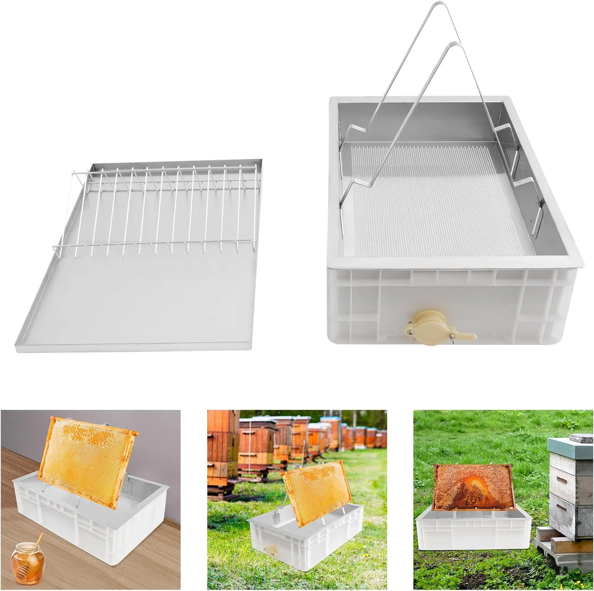 Beekeeping Uncapping Station for Honey Harvesting - Ergonomic Bee Frame Uncapping Tool with Stainless Steel Drip Tray & Food-Grade Plastic Tub,Honey Collection System,Professional Apiary Equipment