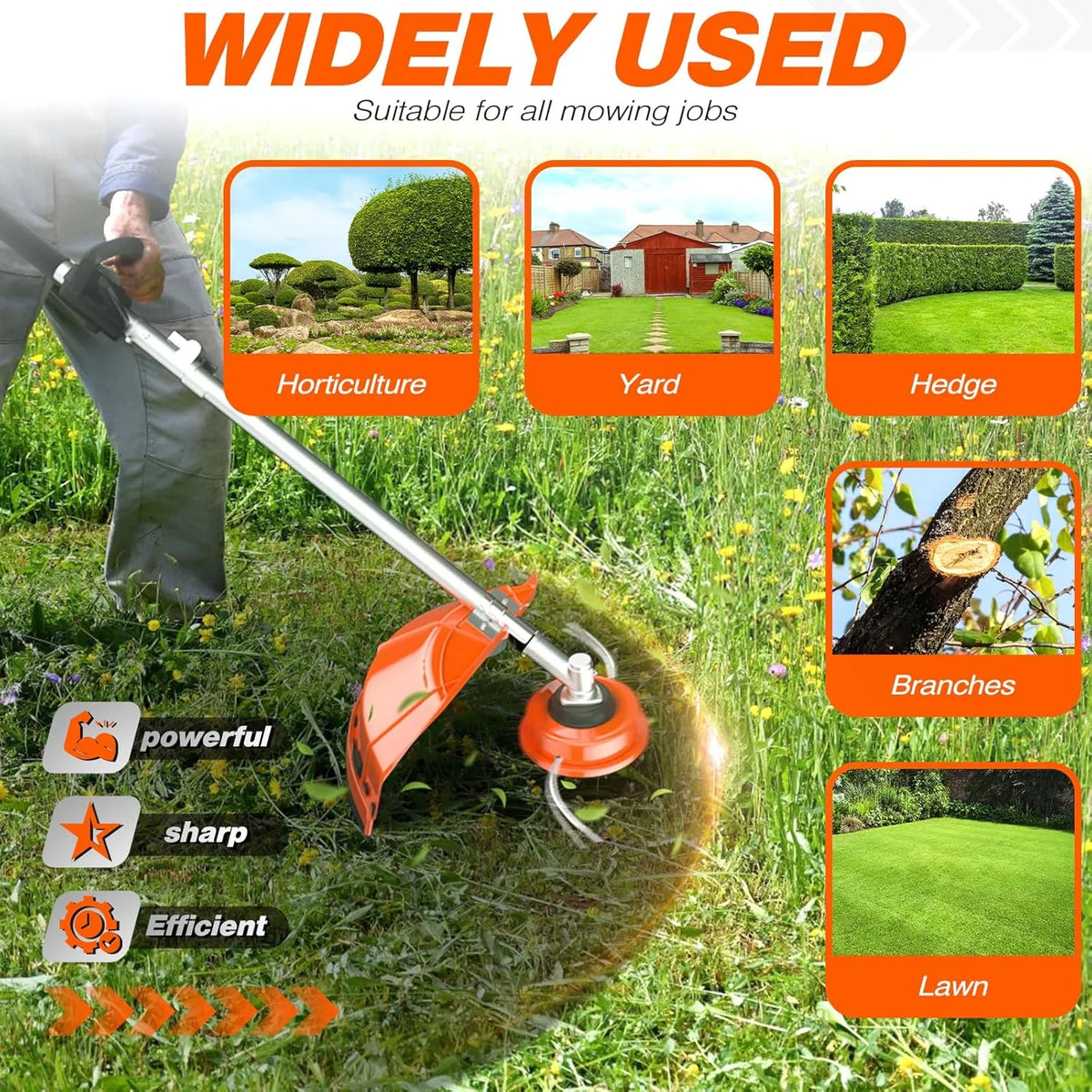 Datingday 52CC Orange Gas Weed Wacker, 2-Stroke Weed Eater Gas Powered, 6-in-1 Gas Hedge Trimmer, Gas Brush Cutter, Gas String Trimmer, Pole Saw with Extension Pole