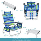 Costway 2-Pack Folding Backpack Beach Chair Table Set 5-Position Outdoor Reclining Chair Pink