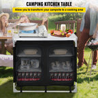 Camping Kitchen Station, Aluminum Portable Folding Cook Table with Storage Organizer and Carrying Bag, Quick Installation for Outdoor BBQ Party Backyards and Tailgating, Black