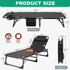 SLSY Folding Camping Cot with 2 Sided Cushion & Pillow, Adjustable 5-Position Outdoor Portable Folding Lounge Chair, Folding Sleeping Cots Bed