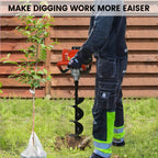 Jacgood 62cc Post Hole Digger 2 Stroke Petrol Gas Powered Earth Digger with 3 Auger Drill Bits (3" 5" & 8") + 3 Extension Rods for Farm Garden Plant