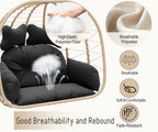 Bifanuo Double Wicker Swing Egg Chair Hammock Foldable Hanging Loveseat with Stand, UV Resistant Removable Cushions, 700LBS Capacity for Bedroom, Balcony (Black and Beige)