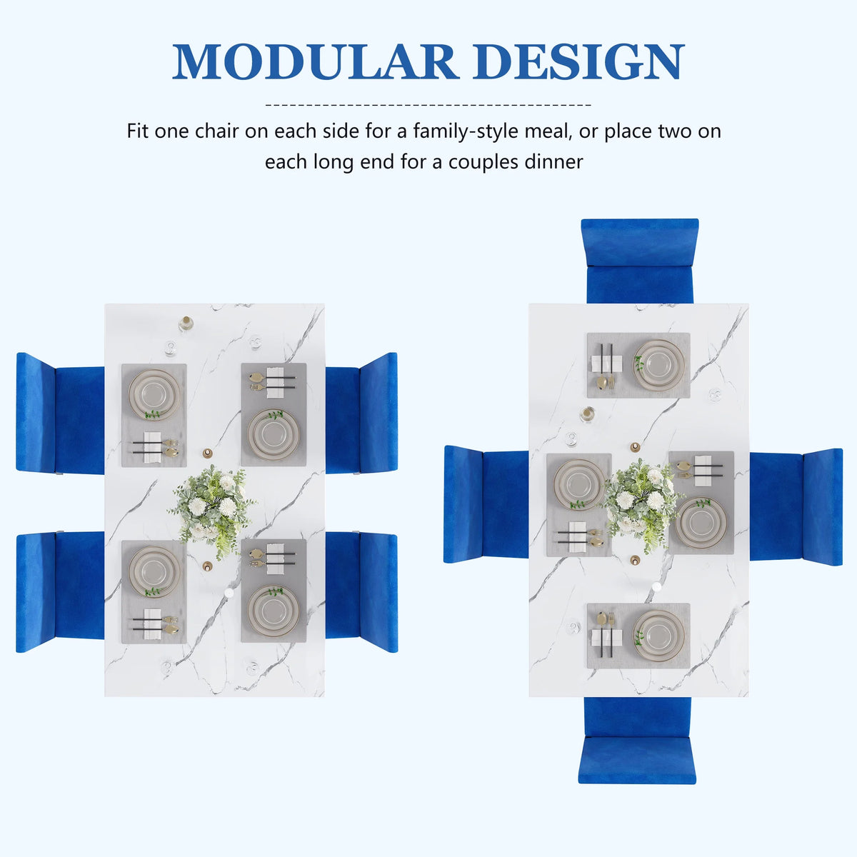 5 Piece Dining Room Table Set, Modern Dining Table Sets with Gray Velvet Upholstered Chairs for 4, Faux Marble Pattern Rectangle Kitchen Table Set for Bar Living Room Breakfast Nook Small Space