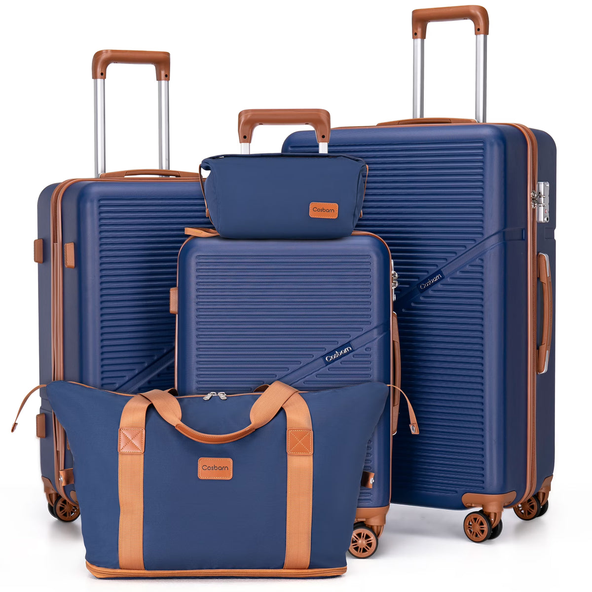 Cosbarn 5 Piece Luggage Sets ABS Hardshell Lightweight Suitcases Sets with TSA Lock Durable Spinner Wheels