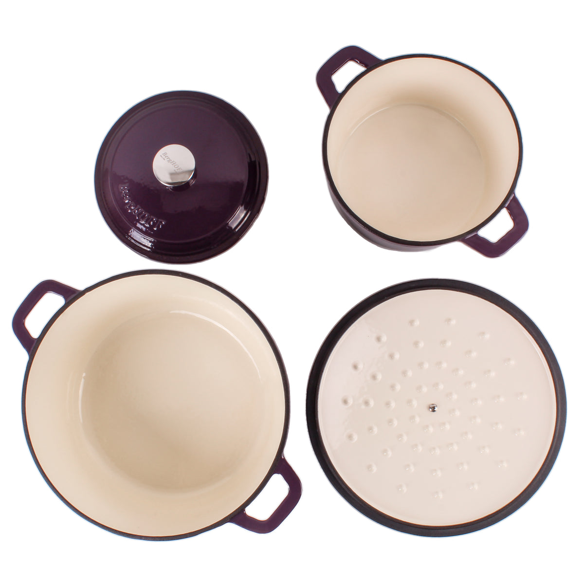 BergHOFF Neo 4Pc Cast Iron Set: 3qt. Covered Dutch Oven & 7qt. Covered Stockpot, Blue