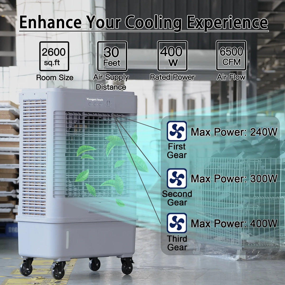 YougetTech 37'' Portable 3000CFM Evaporative Air Cooler