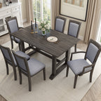 Harper & Bright Designs Farmhouse 7 Pieces Extendable Dining Table Set for 6, Solid Wood Kitchen Table with Butterfly Leaf and 6 Upholstered Chairs, Brown