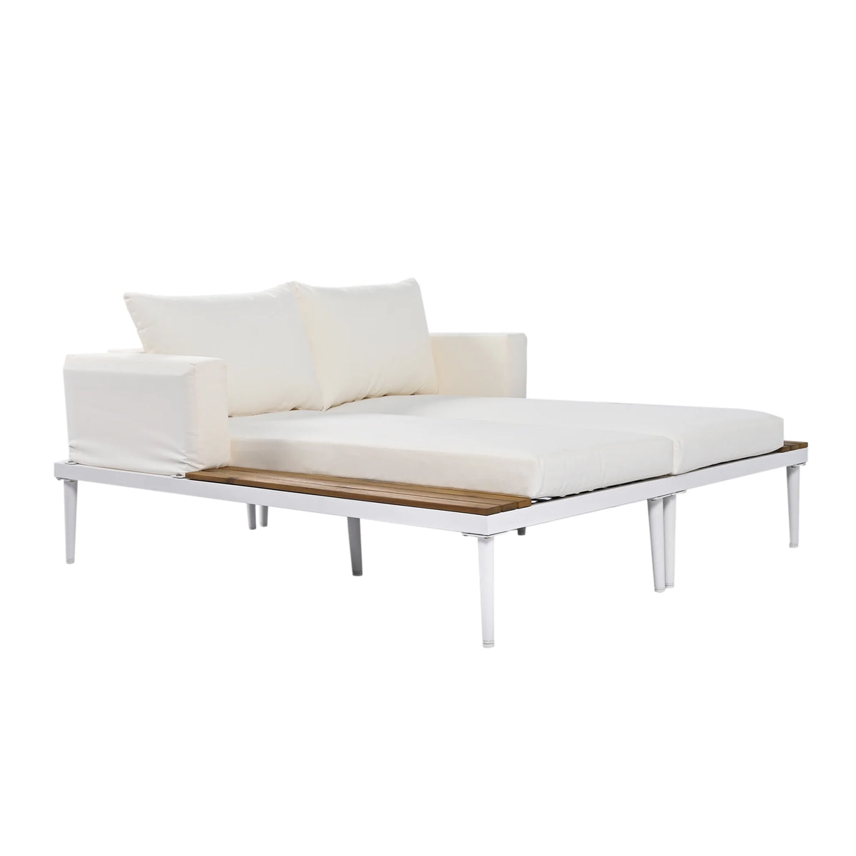 Harper & Bright Designs Patio Outdoor Metal Daybed for 2, All Weather Outdoor Chaise Lounges Reclining Chairs with Wood Topped Side Spaces for Drinks for Poolside Balcony Deck, Gray