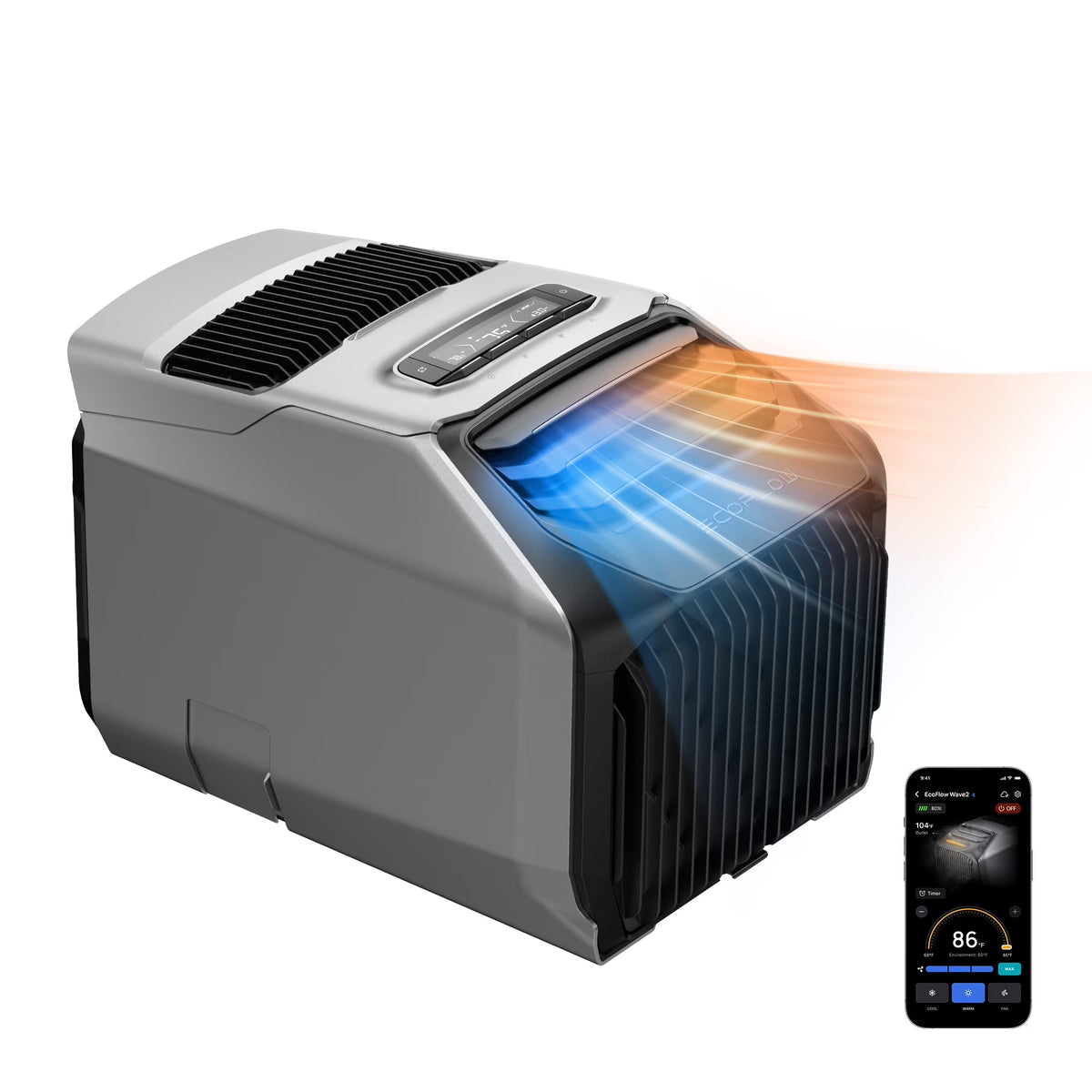 EF EcoFlow WAVE 3 Portable Air Conditioner with Add-on Battery, 1800W/6100 BTU Cooling and 2000W/6800 BTU Heating, 1000W Fast Charging in 75 mins, 8H Wireless Running, APP Control, for camping, RVs