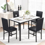 5 Piece Dining Room Table Set, Modern Dining Table Sets with Gray Velvet Upholstered Chairs for 4, Faux Marble Pattern Rectangle Kitchen Table Set for Bar Living Room Breakfast Nook Small Space