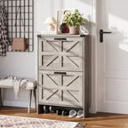 VEANERWOOD Shoes Storage Cabinet With Doors, Farmhouse Shoe Cabinet With 2 Flip Drawers For Entryway,Gray