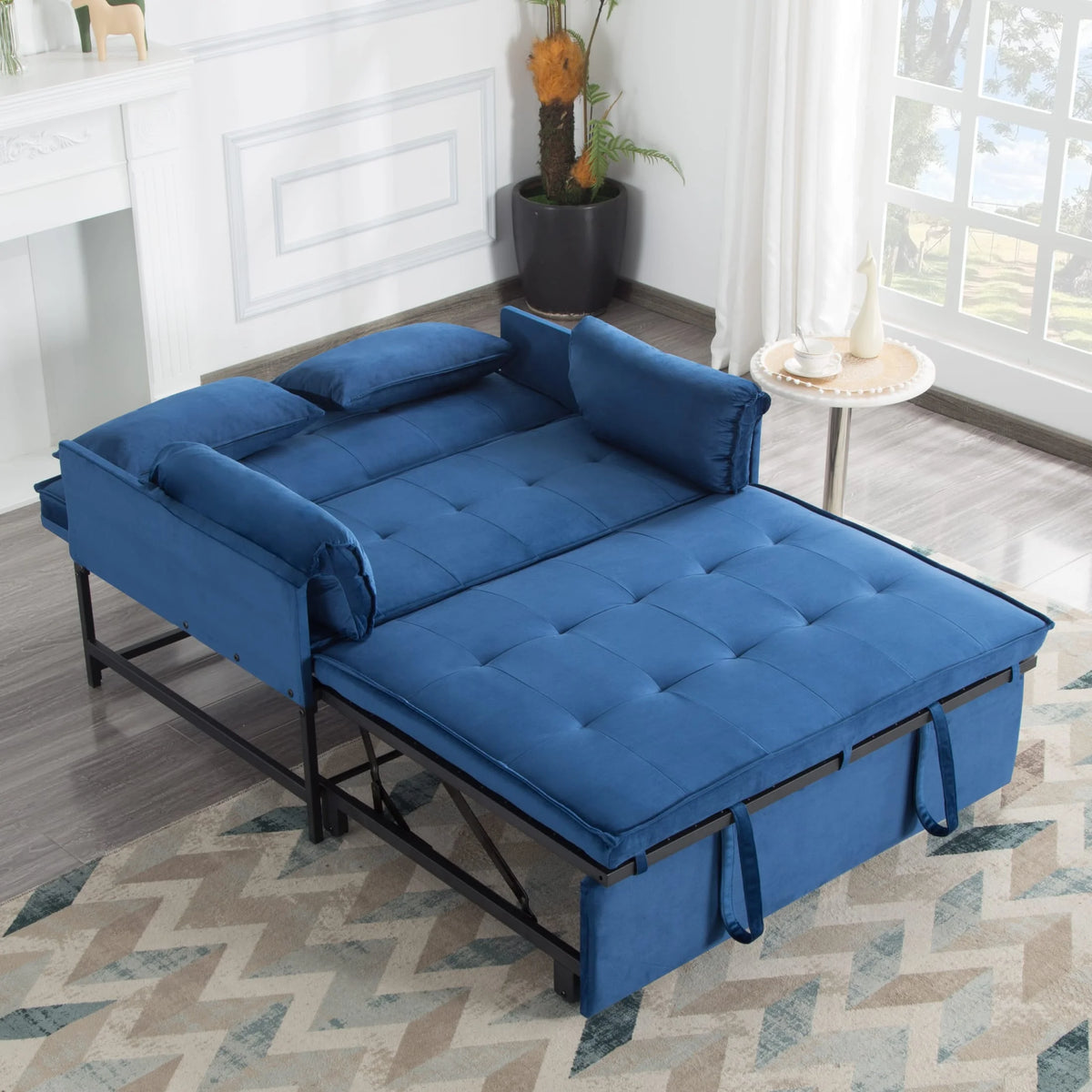 Gewnee 55'' Modern Convertible Velvet Sofa Bed with Pull-Out Twin Bed, Adjustable Backrest for Living Room, Office (Dark Gray)