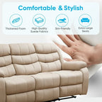 MUZZ Modern Reclining Sofa ,3-Seater Recliner Sofa with Cup Holders, Flip-Up Storage, Reversible Backrest and Footrest, Gray