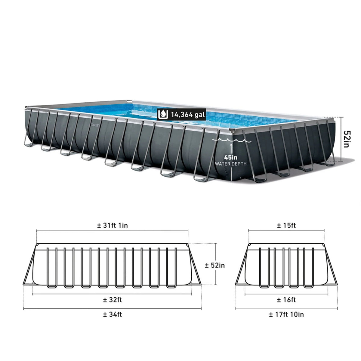 Intex 26373EH 32' x 16' x 52" Rectangular Ultra XTR Frame Swimming Pool w/ Pump