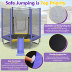 EUROCO 7FT Trampoline with Removable Slide, Kids Indoor Outdoor Trampoline with Enclosure Net and Ladder, Pink