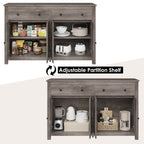 Homfa 55.1'' W Farmhouse Storage Cabinet, 4-Doors 2-Drawers Wood Sideboard with Adjustable Shelves for Kitchen Dining Room, White