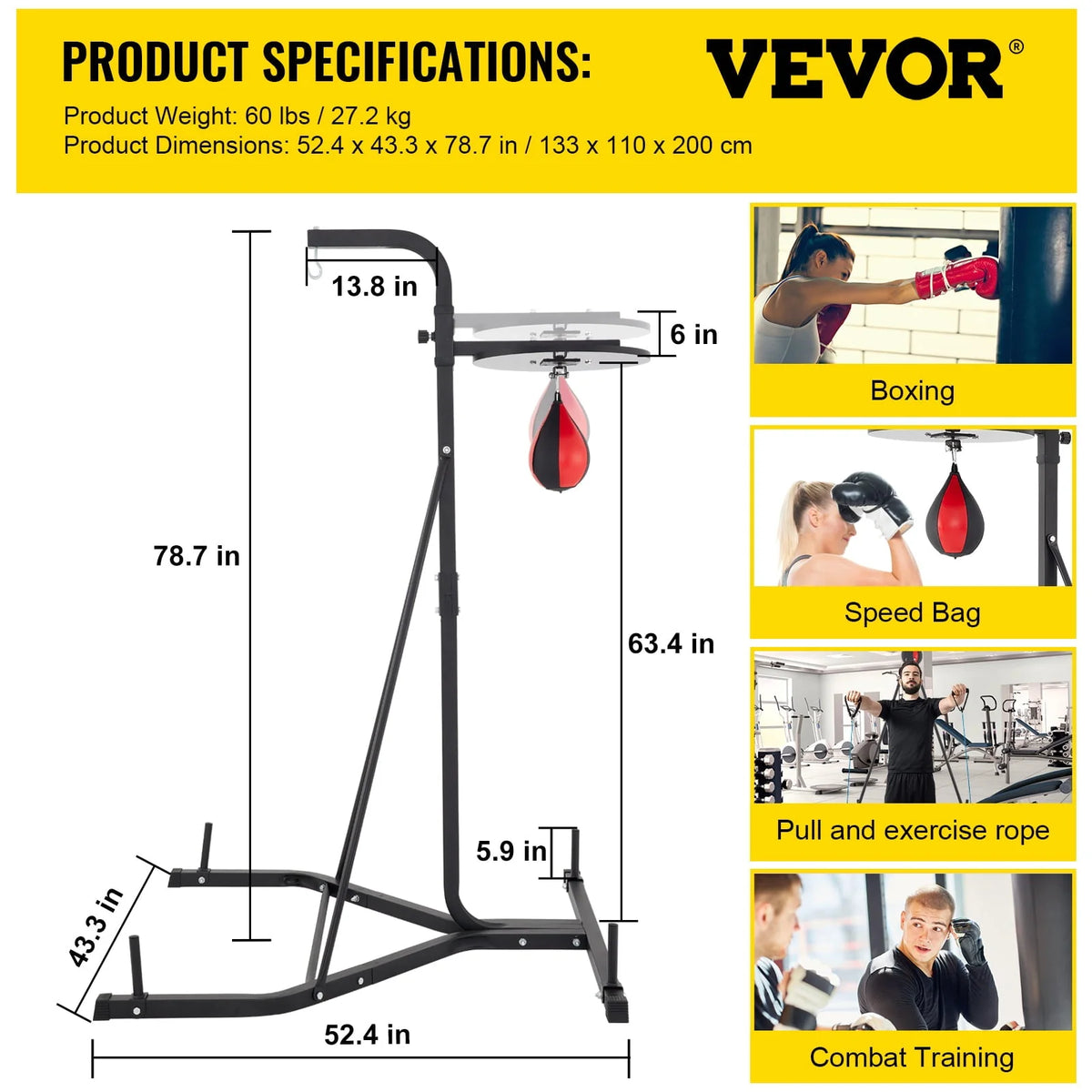 VEVORbrand Free Standing Punching Bag Stand, Unisex Boxing Set, Foldable Single Station Heavy Bag Stand, Punching Ball, Boxing Punching Speed Ball, Boxing Bag with Boxing Rack, for Training