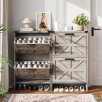 VEANERWOOD Shoes Storage Cabinet With Doors, Farmhouse Shoe Cabinet With 2 Flip Drawers For Entryway,Gray