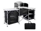 Inch Aluminum Portable Fold-Up Camping Kitchen with Windscreen and 5 Enclosed Cupboards, Cook Station, for BBQ, Camping, Picnic, Backyard