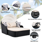Outdoor Sun Lounger With Adjustable Canopy And Relaxing Pillow - Pe Black Blue Cushion 79.9" Daybed Cozy