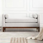 End of Bed Bench, 53.5" Boucle Fabric Upholstered Entryway Bench with Wood Legs & Bolster Pillows, Rolled Arm Cushioned Ottoman Foot Rest Long Stool Window Extra Seating for Bedroom, Ivory