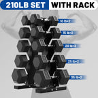 150 lb Dumbbell Set with Rack, Rubber Encased Hex Free Weights for Home Gym Strength Training