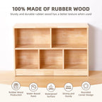 Rubber Wood 5-Compartment Montessori Shelf, 35.4" L Toddler Bookshelf, 2-Tier Wooden Storage Cabinet, Kids Classroom Organizer, Playroom, Daycare and Preschool Storage Shelves